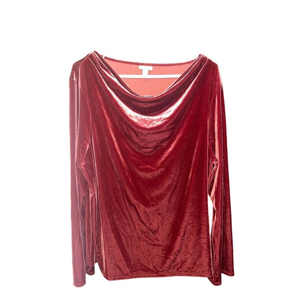 J.Jill Stretch Velvet Cowl Neck Long Sleeve Top Red XL